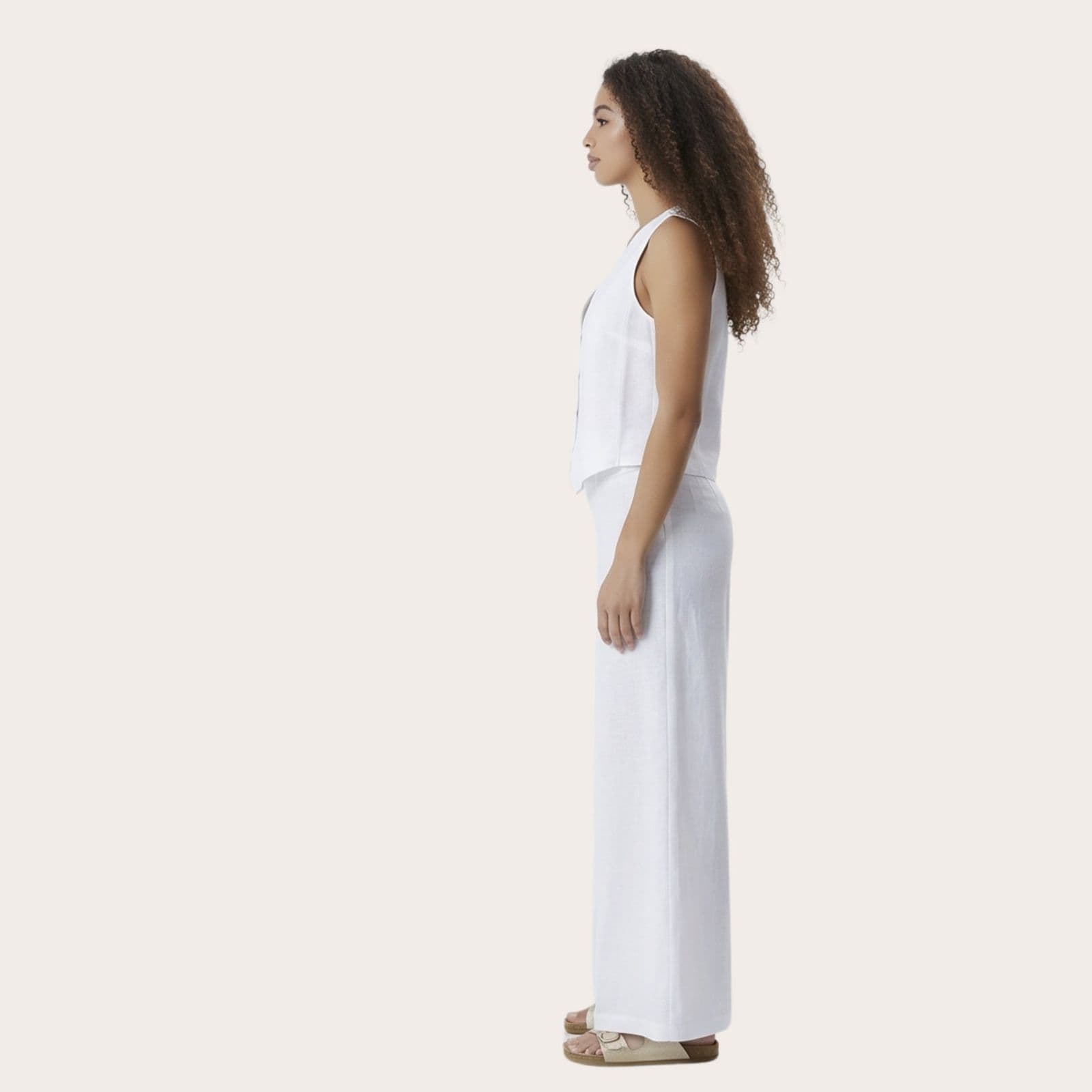 Pantalone estivo lungo in lino e viscosa – modello curvy scampanato con elastico (PV02)