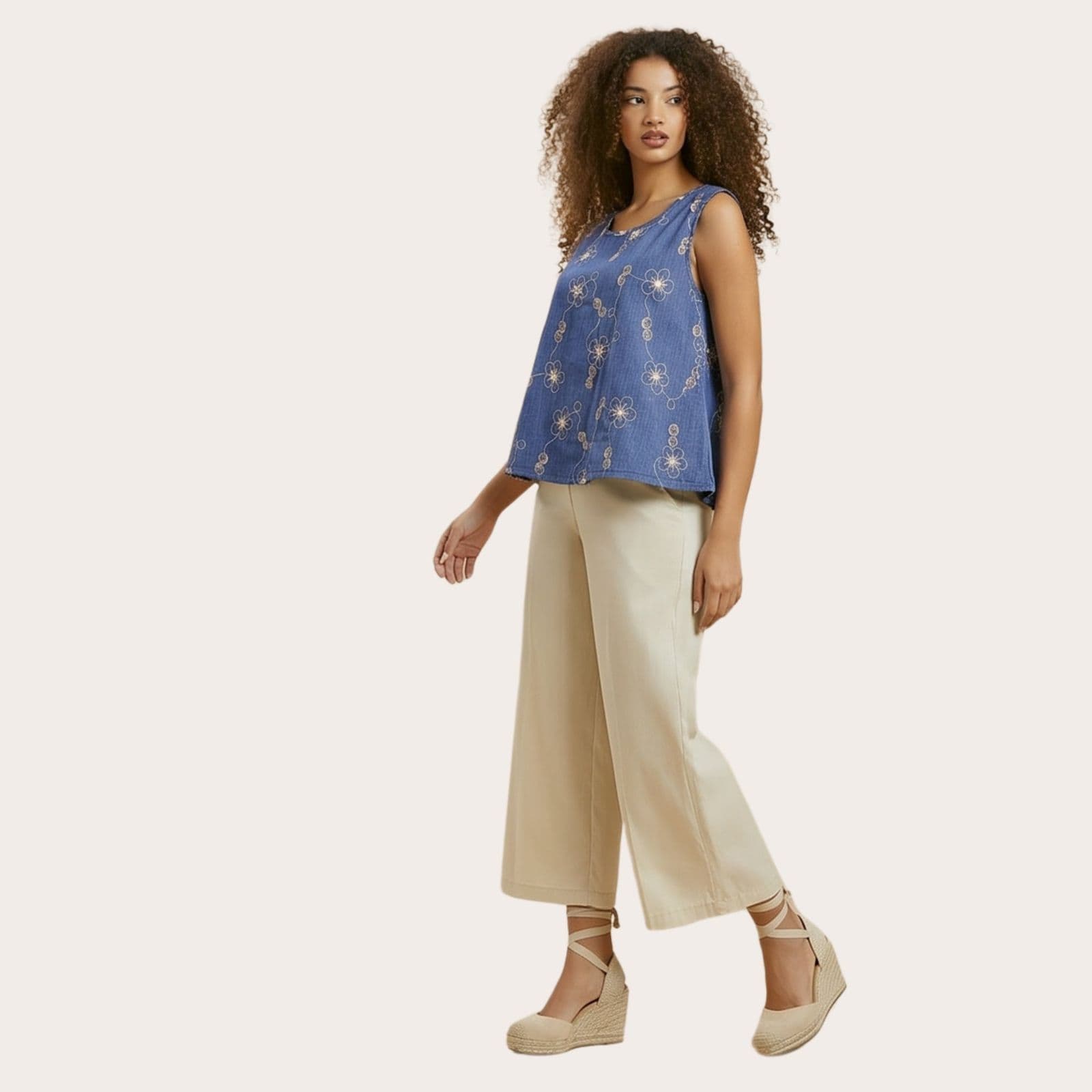 Pantalone estivo cropped palazzo in cotone – modello curvy con elastico in vita (PN 40)